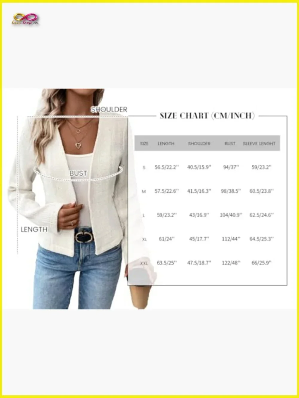 Tweed Blazer Jacket Collarless Open Front Slim Fit Elegant Work Casual